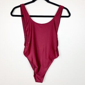 Aerie One Piece Swimsuit Burgundy Deep V Back - Size Small Petite